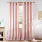 NICETOWN Thick Linen Light Pink Curtains for Kids Room, Grommet Flax Linen Privacy Added with Light Filtering Window Treatments for Girls Room, W55 x L96, 2 Panels