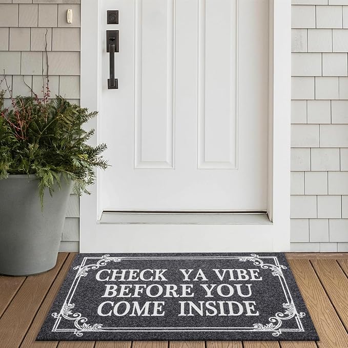 HLFMVWE Front Door Indoor Outdoor Entrance Doormat Grey Rubber Welcome Door Mat Come Inside This House Doormat Anti Slip Easy to Clean Corridor Patio Entry Mat 28" x 18"