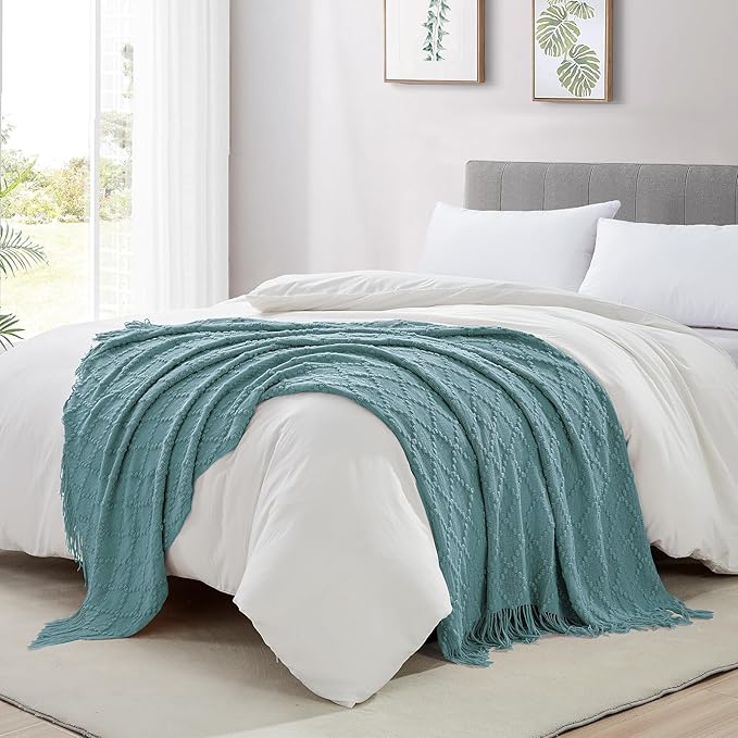 BOURINA Blue Throw Blanket 50 x70 Inch Jacquard Throw Knitted Blanket