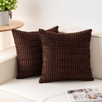 Pack of 2 Corduroy Decorative Throw Pillow Covers 20x20 Inch, Dark Brown