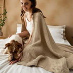 Bedsure 100% Cotton Muslin Blankets for Adults Large Throw 50x70 Inches - 4-Layer Breathable and Lightweight, Soft Boho Gauze Muslin Cotton Blanket for Couch Decor Travel Summer, Light Brown