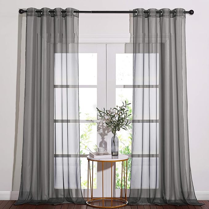NICETOWN Sheer Living Room Curtains - Elegant Dark Grey Soft Nickel Grommet Window Panels Drapes for Living/Dining Room/Master Bedroom (54" Wide x 96" Long, 2 Panels)