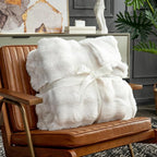Cozy Bliss Faux Fur Throw Blanket for Couch, Fuzzy Soft Plush Thick Bubble Blanket for Sofa Bedroom Living Room, 60 * 80 Inches Cream White