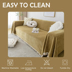 HANDONTIME Couch Covers for Pets Boho Mustard Yellow Love Seat Couch Covers Brown Sofa Cover for Dogs Pet Couch Protector Chenille Tassel Sofa Slipcovers Sofa Throw Cover Boho Decor for Living Room