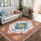SERISSA 5x7 Washable Non Slip Boho Area Rug for Living Room，Orange