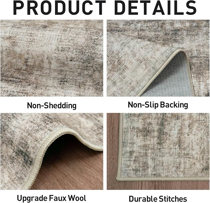 8x10 Area Rugs Washable Rug: Modern Abstract Living Room Rug Soft Anti-Skid Thin Carpet Indoor Floor Non-Shedding Carpets for Bedroom Dining Room Farmhouse Nursery Home Office Brown Black