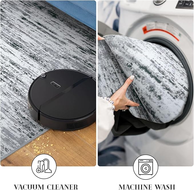 Lansny Modern Abstract 4x6 Living Room Washable Rug Non-Slip Soft Bedroom Area Rug Black Grey White Thin Print Faux Wool Floor Carpet Throw Rugs for Nursery Playroom Dining Room Indoor Home Decor