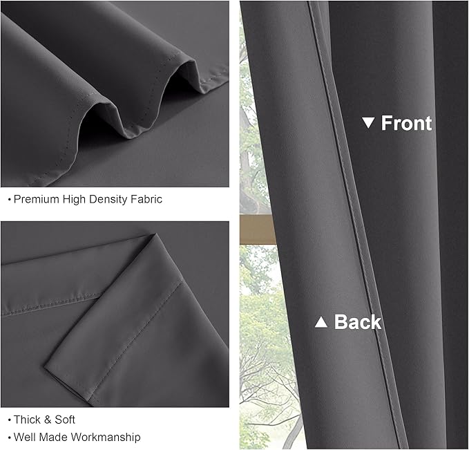 PONY DANCE Window Curtains 36 Inches - Short Valances Tiers Rod Pocket & Back Tab Curtain Panels Light Blocking for Kitchen Bathroom, W 42 x L 36 Inches, Grey, Set of 2