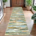Lansny Modern Abstract Hallway Runner Rug, Green Mustard Multi Washable Kitchen Runner Non-Slip Soft 2x8 Runner Rug Thin Print Faux Wool Carpet for Entryway Bedroom Laundry Room Indoor Home Decor