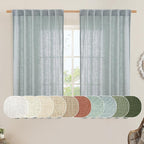 LAMIT Greyish Blue Linen Curtains 45 Inches Long for Bedroom, Light Filtering Panels Back Tab and Rod Pocket Neutral Drapes for Kitchen/Window/Loft Room, 52 x 45 Inch, 2 Panels