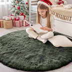 OLANLY Olive Green Round Rugs for Bedroom - Machine Washable, 4 ft Circle Area Rugs for Living Room, Soft and Fluffy Shaggy Carpet for Teen Girl and Boys, Nursery Rooms, Dorms, Home Decor Aesthetic