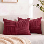 Fancy Homi 2 Packs Blush Pink Long Lumbar Decorative Throw Pillow Covers 12x24 Inch for Couch Bed Sofa, Rustic Farmhouse Boho Home Decor, Soft Striped Corduroy Rectangle Accent Cushion Case 30x60 cm