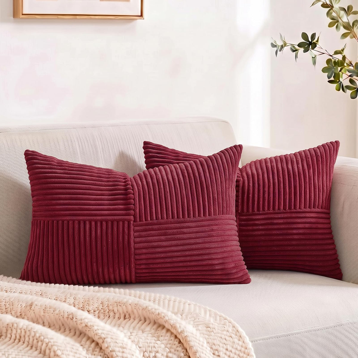 Fancy Homi 2 Packs Blush Pink Long Lumbar Decorative Throw Pillow Covers 12x24 Inch for Couch Bed Sofa, Rustic Farmhouse Boho Home Decor, Soft Striped Corduroy Rectangle Accent Cushion Case 30x60 cm