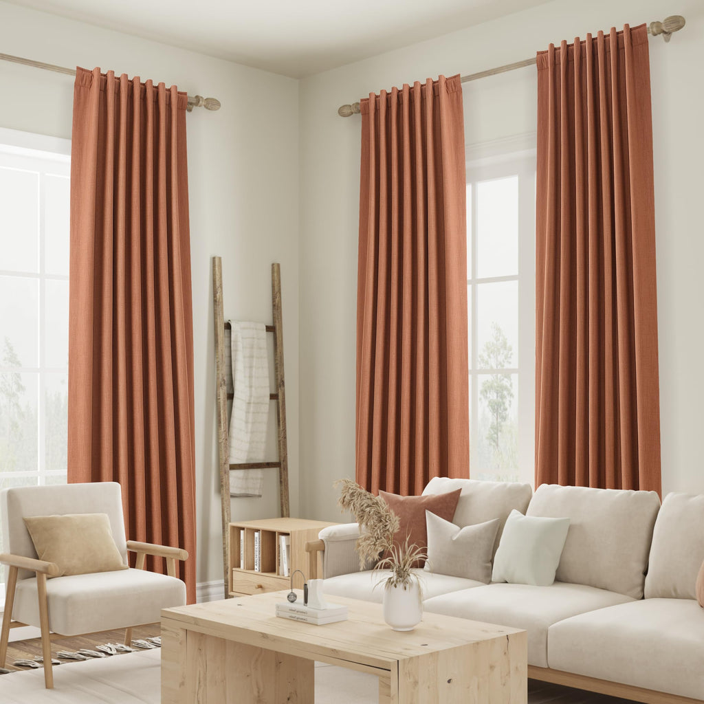 Guken Terracotta 100% Blackout Curtains 84 Inch Length 2 Panels Set Fall Curtains for Living Room Bedroom Back Tab Thermal Insulated Black Out Linen Drapes，52x84