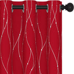 Deconovo Blackout Curtains, Christmas Red Curtain, Thermal Insulated Noise‑Reducing Drapes, Wave Line Dot Foil Print, 38 x 90 Inch, 2 Panels, Machine‑Washable Window Curtain for Party Home Decor
