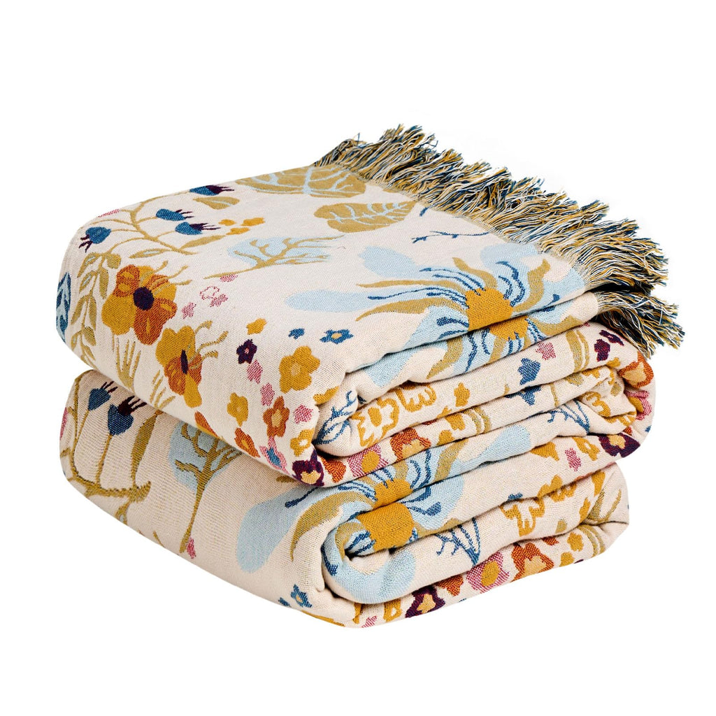 MSGKV Boho Throw Blanket 50"x60" Cotton Throw for Couch Sofa, Floral Quilt