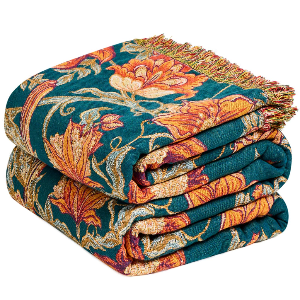 MSGKV Boho Throw Blanket 50"x60" Cotton Throw for Couch Sofa, Floral Quilt