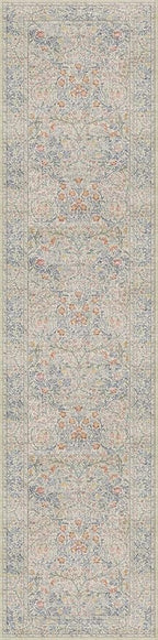 Vintage Beige Blue 3x12 Runner Rug for Hallway, Kitchen, Bathroom, Entryway Indoor, Washable Non Slip Rubber Backing Stain Resistant - Botanical Home Decor