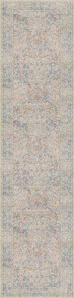Vintage Beige Blue 3x12 Runner Rug for Hallway, Kitchen, Bathroom, Entryway Indoor, Washable Non Slip Rubber Backing Stain Resistant - Botanical Home Decor