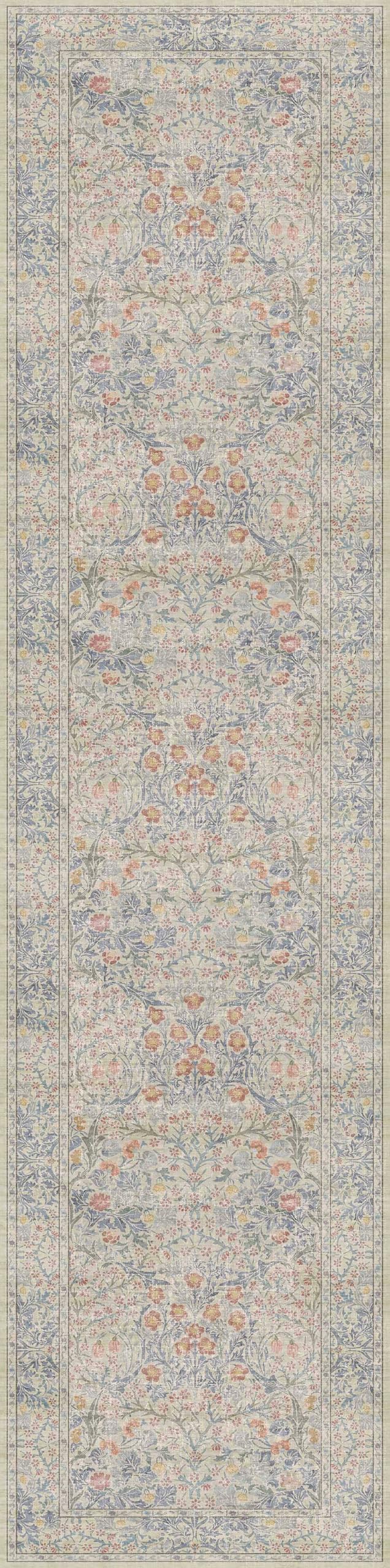 Vintage Beige Blue 3x12 Runner Rug for Hallway, Kitchen, Bathroom, Entryway Indoor, Washable Non Slip Rubber Backing Stain Resistant - Botanical Home Decor