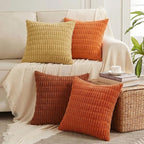 Fancy Homi Set of 4 Burnt Orange Fall Decorative Throw Pillow Covers 20x20 Inch for Couch Bed Chair, Modern Farmhouse Boho Room Decor, Soft Fuzzy Corduroy Textured Striped Cushion Case 50cm