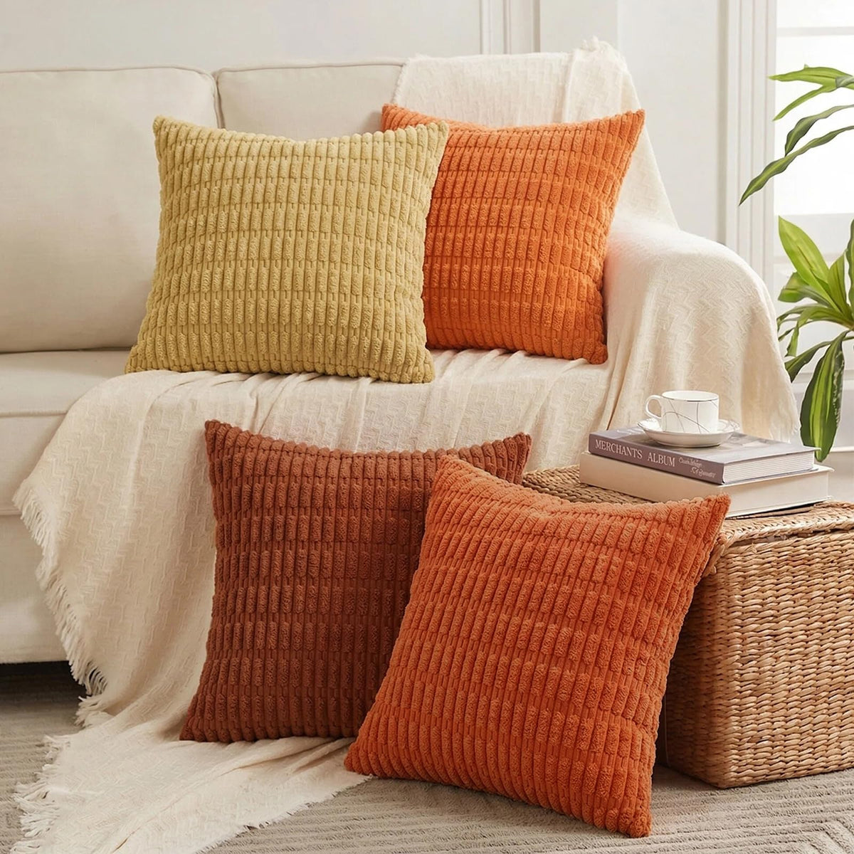 Fancy Homi 4 Packs Decorative Throw Pillow Covers for Living Room Couch Bed, Modern Farmhouse Boho Home Décor Accent Cushion Case, 24" x 14", Rust