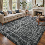 8x10 Ft Extra Large Shag Rugs for Living Room, Tie Dyed Ultra Soft Fluffy Furry Area Rugs for Bedroom Indoor Floor, Aesthetic Carpet for Kids Home Decor (Grey)