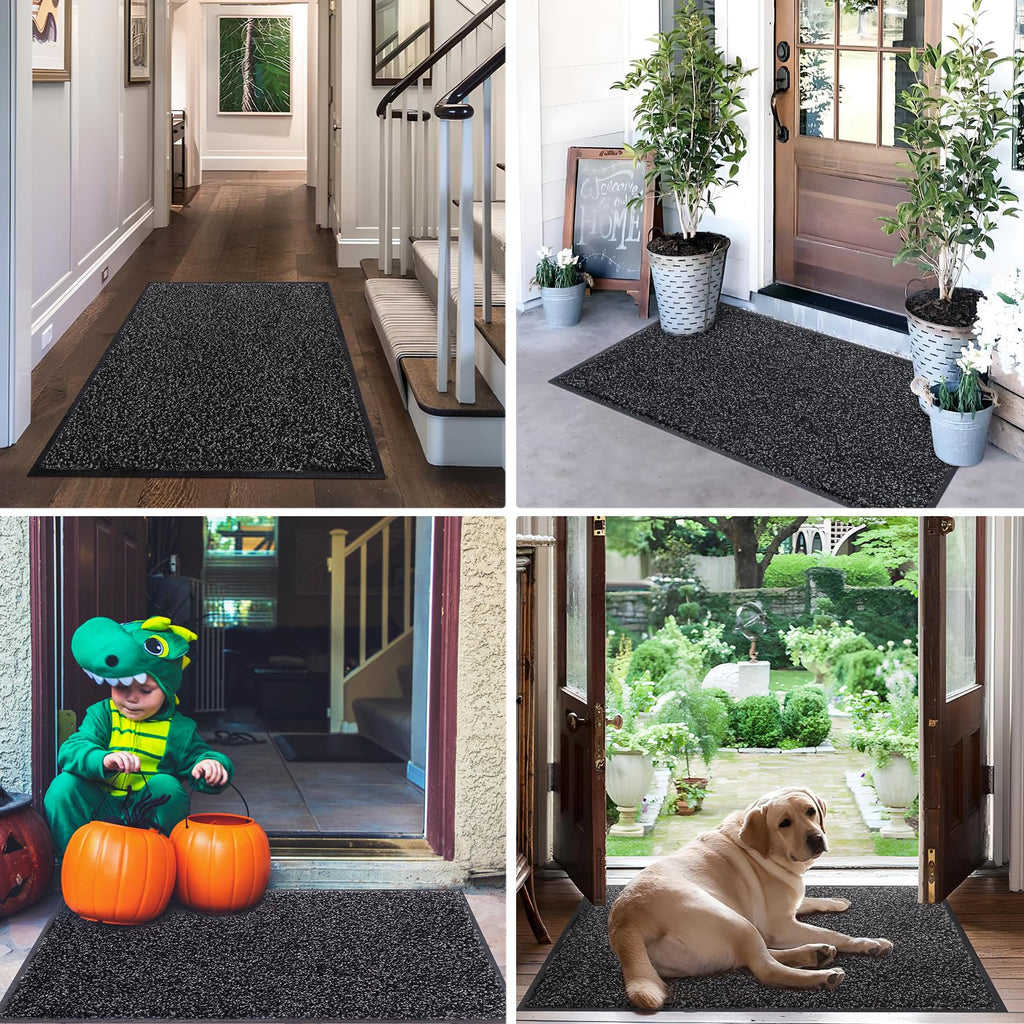 Mibao Super Absorbent Front Door Mat, 72" x 24", Non-Slip Washable Indoor Doormats, Low Profile Entryway Rug Outdoor, Dirt Resistant Welcome Mats for Front and Back Door Entrance, Anthracite Black