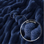Exclusivo Mezcla King Size Flannel Fleece Blanket, Super Soft Striped Jacquard Bed Blanket, Lightweight Fuzzy Cozy for All Seasons, 90x104 Inches, Navy Blue