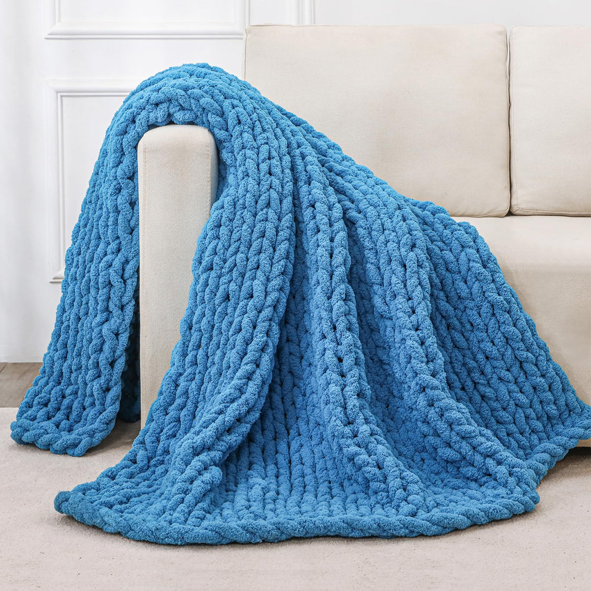 Bigacogo Chunky Knit Throw Blanket for Couch, 40x60 inches, Light Grey
