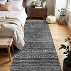 2x6 Washable Hallway Runner Rug - Moroccan Non-Slip Indoor Table Long Runners for Entryway Soft Low Pile Neutral Rugs for Kitchen Waterproof Geometric Carpet for Bedroom Bathroom Laundry 2x6 Black
