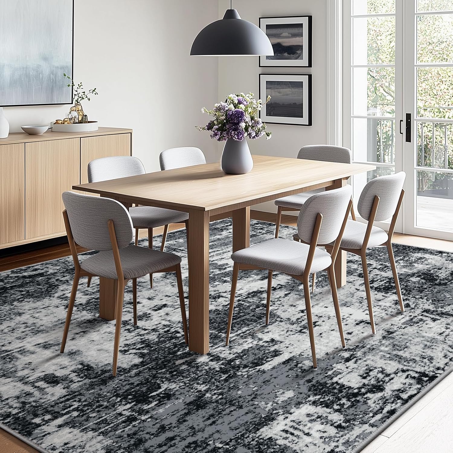 RELEANY Washable 6'x8' Abstract Area Rug for Living Room Black White