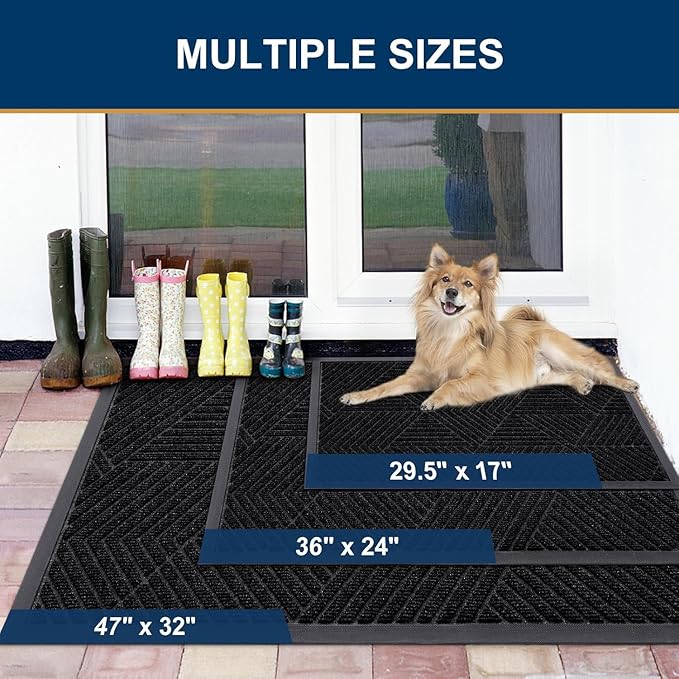Smiry Front Door Mat Outside Entrance, Low Profile Rubber Doormat, 59x30