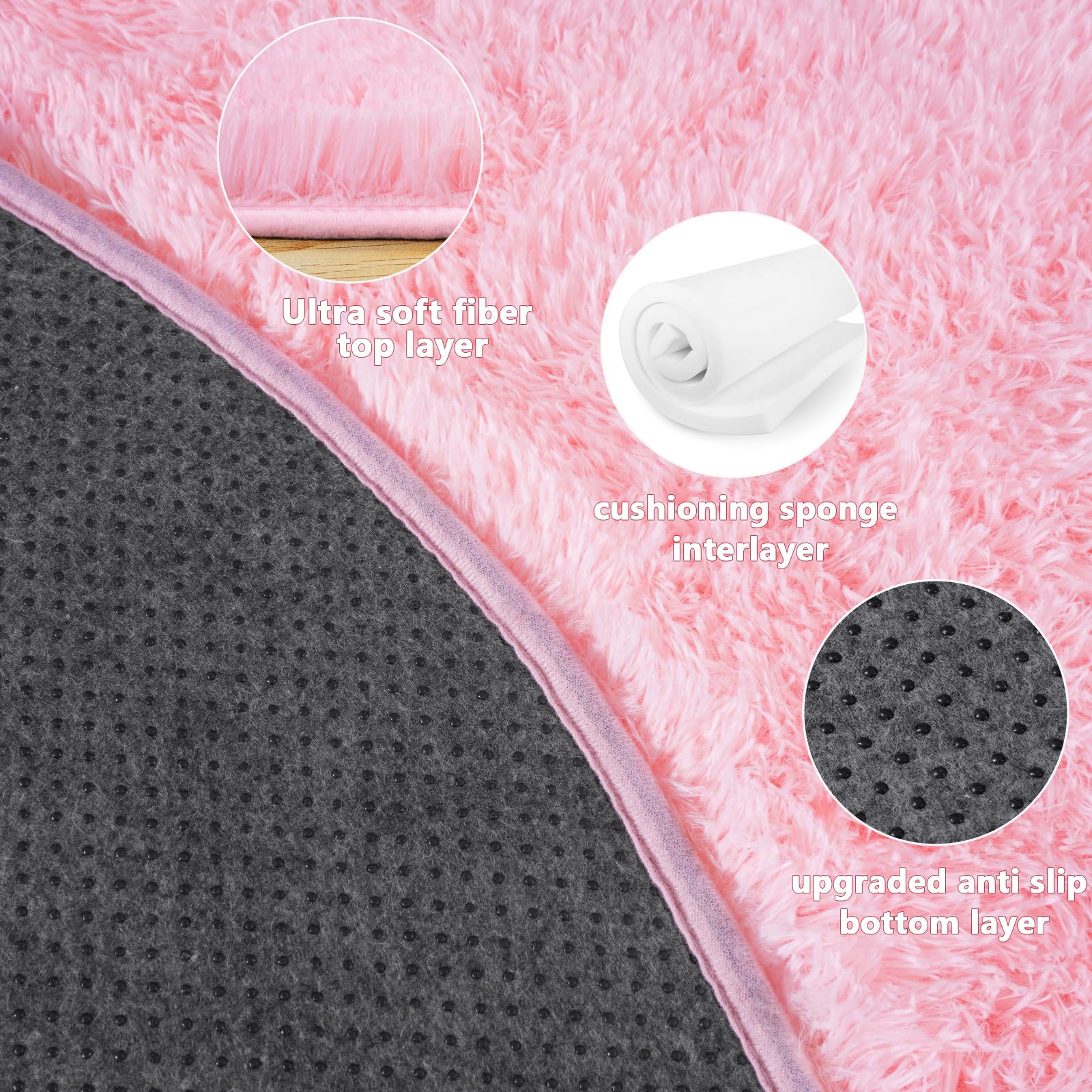 Quntue 4x4.6 Feet Pink Hexagon Rugs for Princess Tent, Ultra Soft Fluffy Hexagon Area Rug for Bedroom, Cute Shag Rugs for Girls Room, Fuzzy Plush Carpet for Kids Room Tent Castle Home Decor