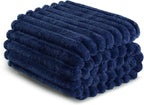 Exclusivo Mezcla Fleece Throw Blanket for Couch, Super Soft Striped Jacquard Bed Blanket, Lightweight Fuzzy Cozy for All Seasons, 50x60 Inches, Navy Blue