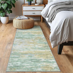 KOZYFLY Modern Abstract Runner Rugs 2x6 Light Green Yellow Machine Washable Area Rug for Bedroom Non-Slip Living Room Rug, Faux Wool Soft Low Pile Office Carpet for Bedroom, Kitchen Bathroom