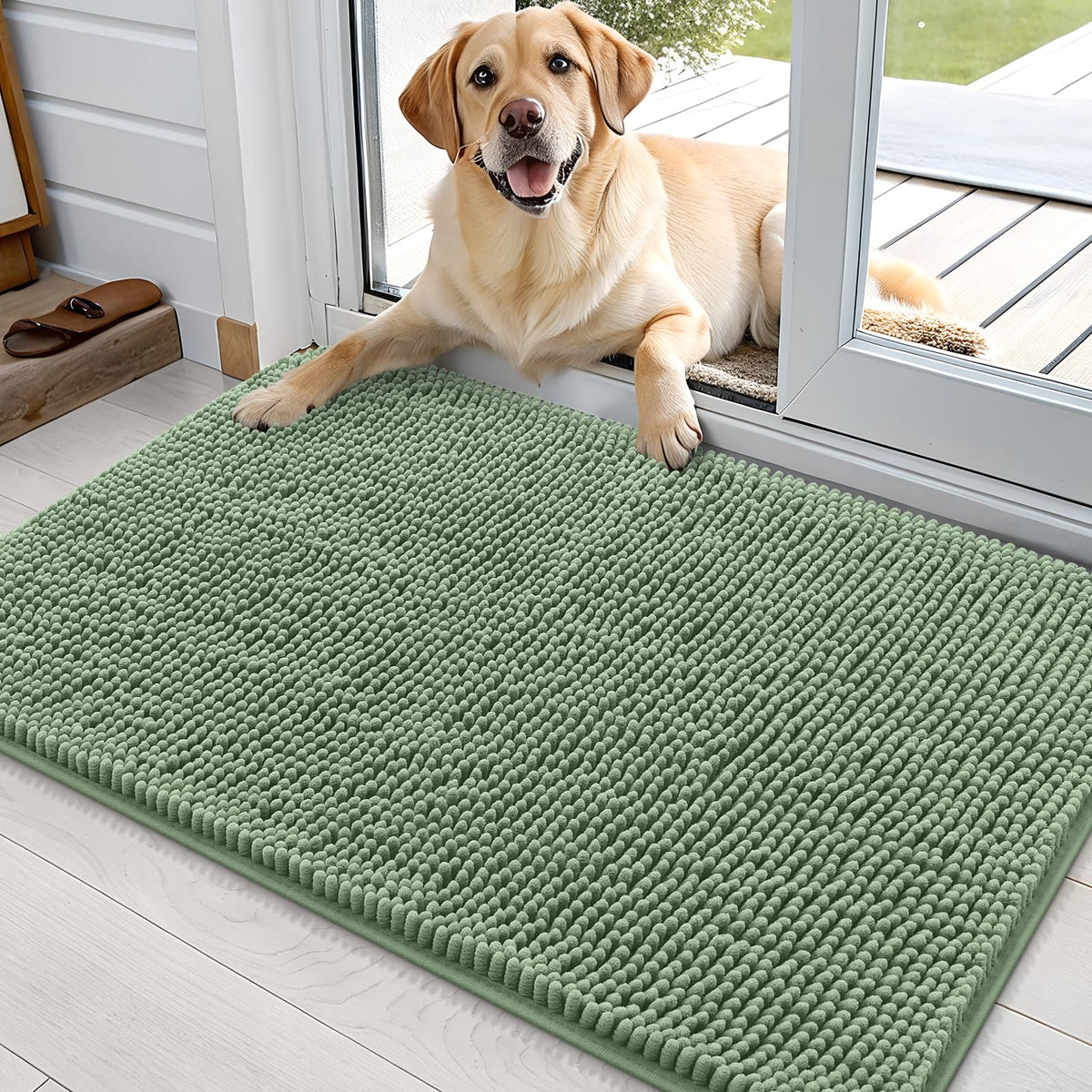 OLANLY Dog Door Mat for Muddy Paws 36x24, Super Absorbent Chenille Mud Mat