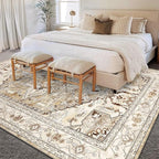 Yamaziot Area Rug 8x10, Non-Slip Washable Boho Vintage Living Room Bedroom Rug with Rubber Backing, Low Pile Faux Wool Soft Distressed Rug Floor Carpet for Living Room, Bedroom