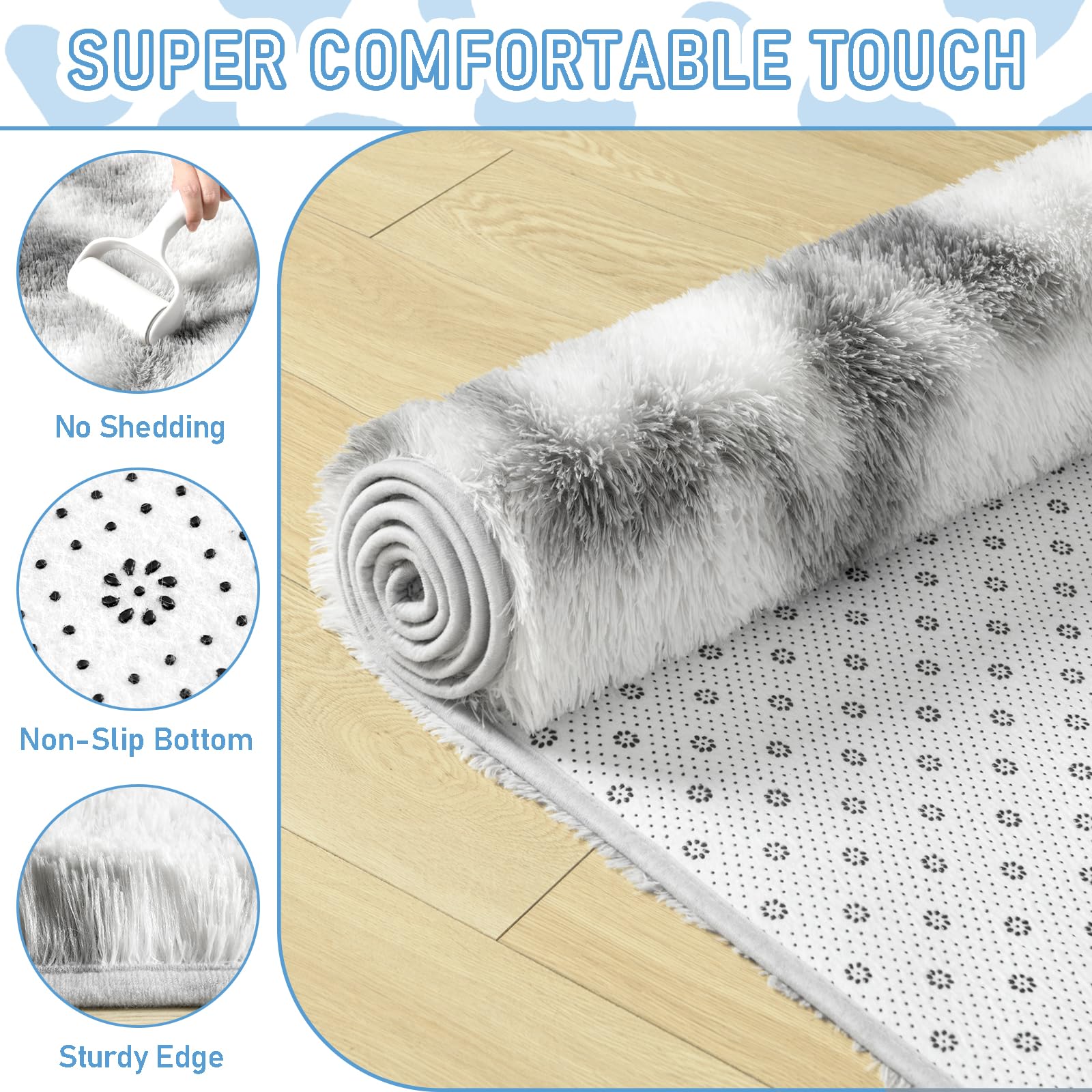 LOCHAS 8x10 Area Rugs Fluffy Living Room Bedroom Rug, Tie-Dyed Grey & White