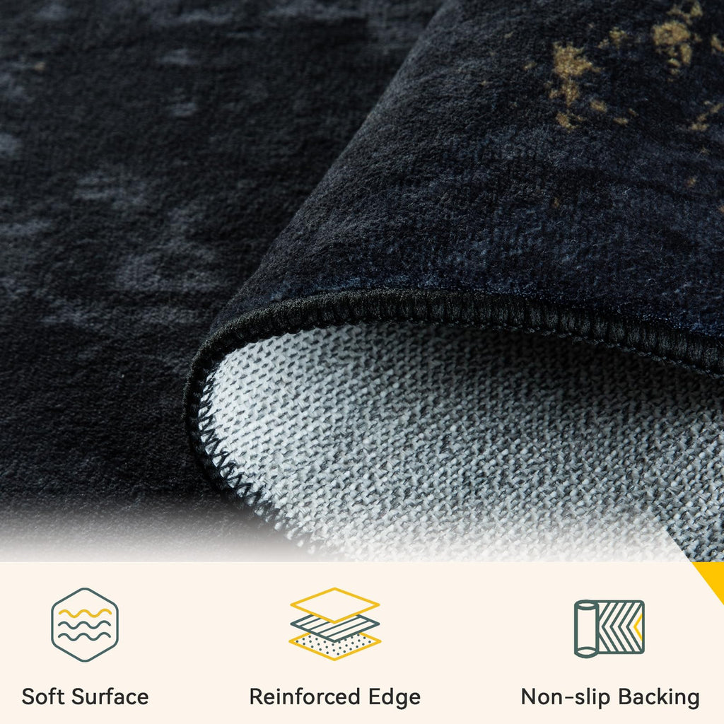 RELEANY Washable 6'x9' Abstract Area Rug for Living Room Black Gold