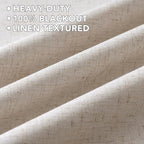 H.VERSAILTEX Linen Curtains 100% Blackout Curtains for Bedroom 63 inch Long Full Light Blocking Nature Linen Blended Window Curtains for Living Room Nickel Grommet (2 Panels, Heathered Natural)