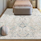 phonzenuo 8x10 Area Rugs for Living Room, Machine Washable Non Slip Vintage Retro Rugs, Low Pile Lightweight Chenille Print Indoor Rug for Bedroom, Dining Room, Home Office(Grey/Blue/TAN/Teal/Green)
