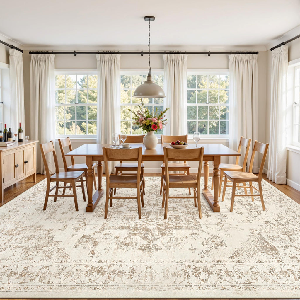 Luxturiy Area Rugs 9x12 Living Room: Bedroom Washable Carpet Beige/Ivory