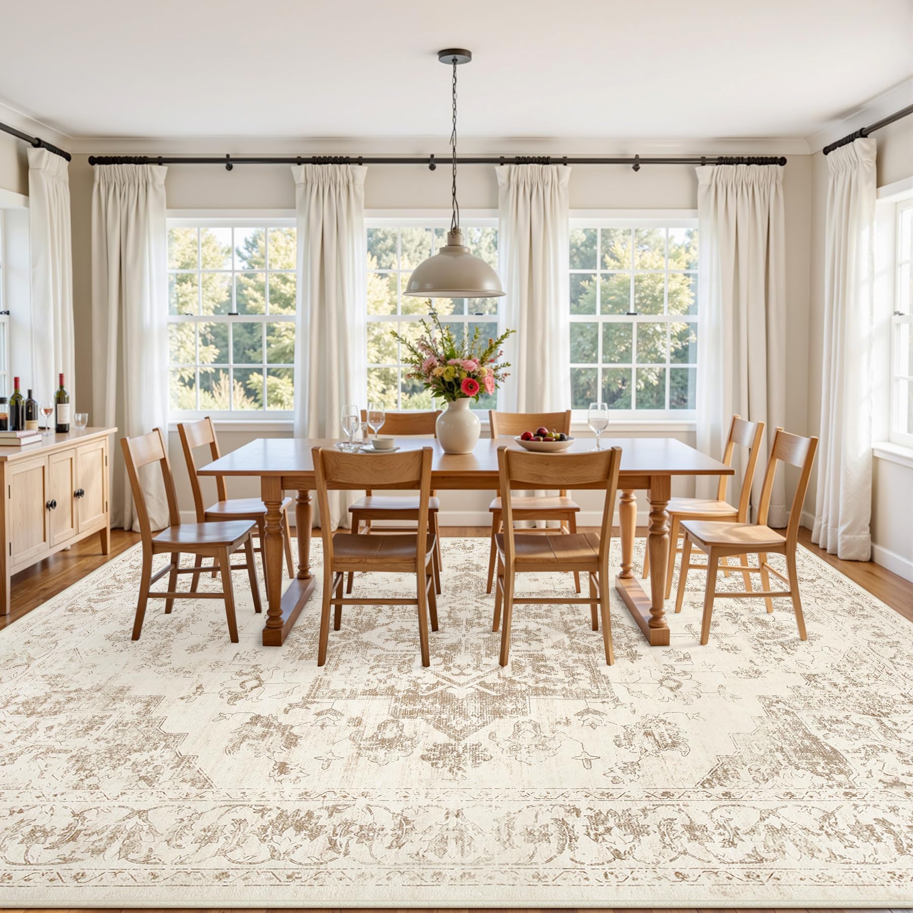Luxturiy Area Rugs 9x12 Living Room: Bedroom Washable Carpet Beige/Ivory