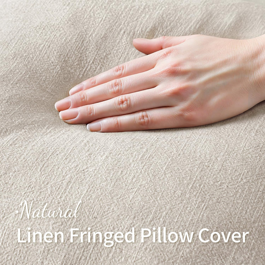 MIULEE Linen Fringe Decorative Throw Pillow Covers Natural Beige 18x18