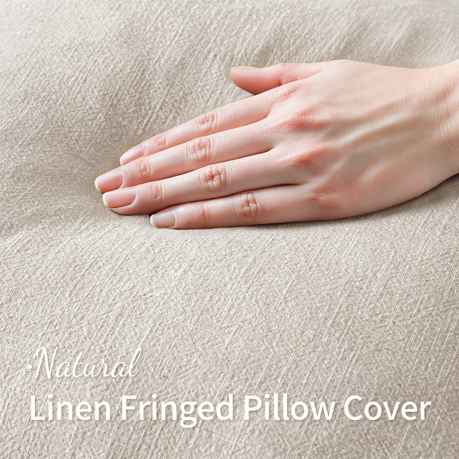 MIULEE Linen Fringe Decorative Throw Pillow Covers Natural Beige 18x18