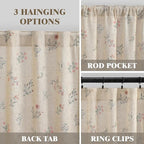 XOGUIBO Boho Floral Light Filtering Curtains 84 Inch 2 Panels Linen Texture
