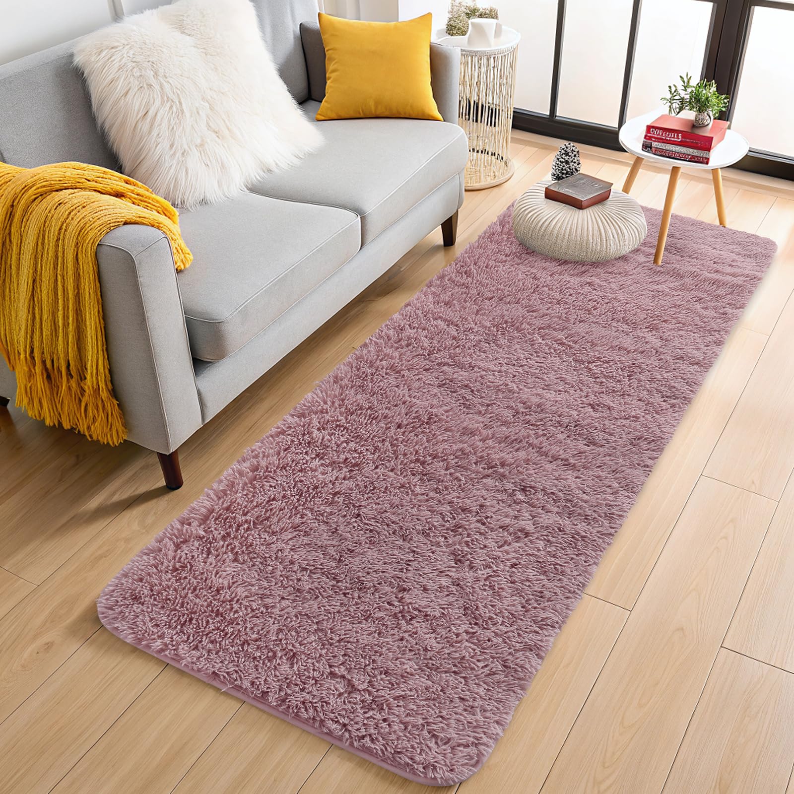 OLANLY 2x5 Machine Washable Runner Rugs for Hallway, Soft Fluffy Shaggy Bedside Rugs for Bedroom, Living Room, Indoor Floor Carpet for Kids Girls and Boys, Nursery Rooms, Home Decor Aesthetic, Blush