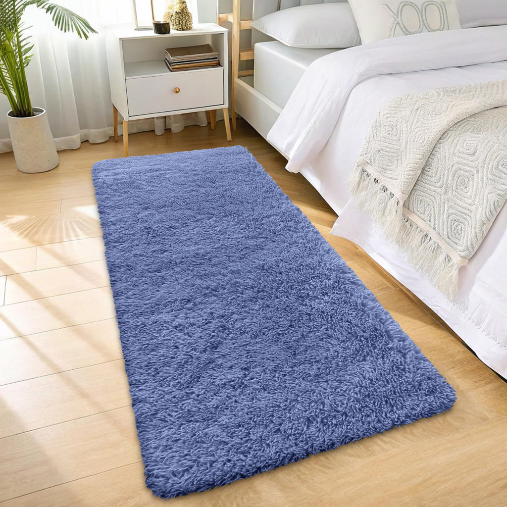 OLANLY 2x6 Machine Washable Runner Rugs for Hallway, Soft Fluffy Shaggy Bedside Rugs for Bedroom, Living Room, Indoor Floor Carpet for Kids Girls and Boys, Home Decor Aesthetic, Denim Blue