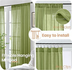 BGment 45 Inch Length Green Linen Curtains for Kitchen Window - Short Drapes Semi Sheer Textured Light Filtering with Rod Pocket for Cafe Front Door Window, 2 Panels Set, 30 X 45 Inch
